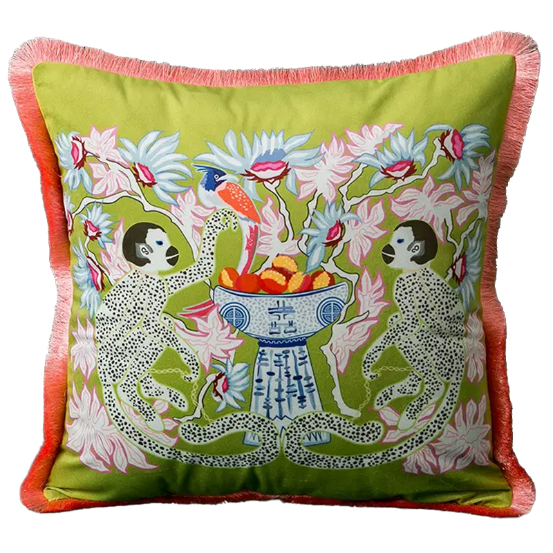 Декоративная подушка Two Monkeys Green Cushion Мульти Салатовый в Омске | Loft Concept 