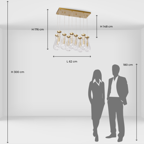 Люстра с 9-ю прозрачными стеклянными плафонами в форме капли Lucid Rain  в Омске