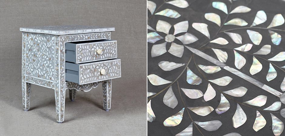 Комод инкрустация перламутром Inlaid Bone Openwork Gray Серый Комод инкрустация перламутром Inlaid Bone Openwork Gray Серый - Loft-Concept в Омске