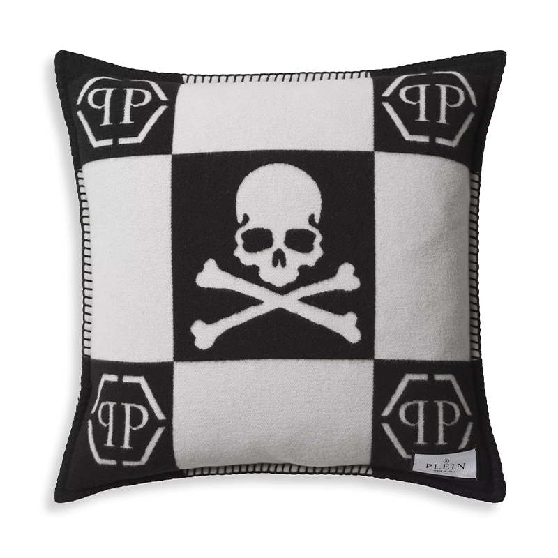 Подушка Philipp Plein Cushion Cashmere Skull 45 x 45 Black Черно-белый в Омске | Loft Concept 