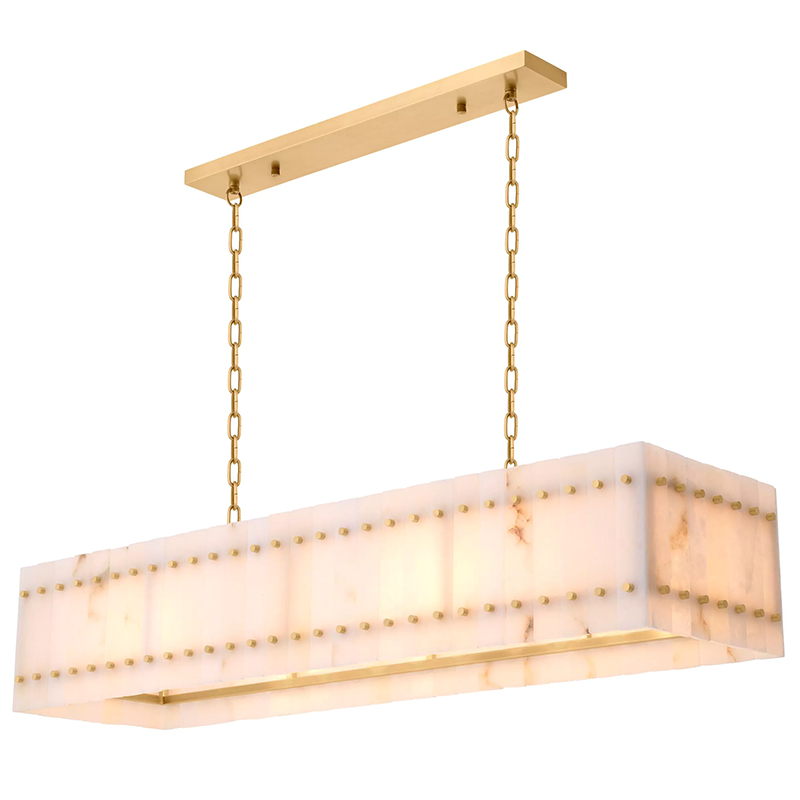 Люстра Eichholtz Chandelier Ruby Rectangular Alabaster Латунь Бежевый Белый Мрамор Bianco в Омске | Loft Concept 