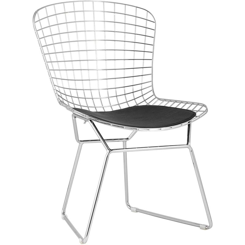 Стул Bertoia Chair Хромированный с Черной подушкой Хром Черный в Омске | Loft Concept 