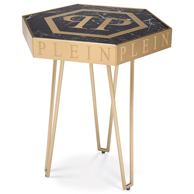 Приставной стол Philipp Plein Side Table Falcon Nest Золотой Черный Мрамор Nero Прозрачное Стекло в Омске | Loft Concept 