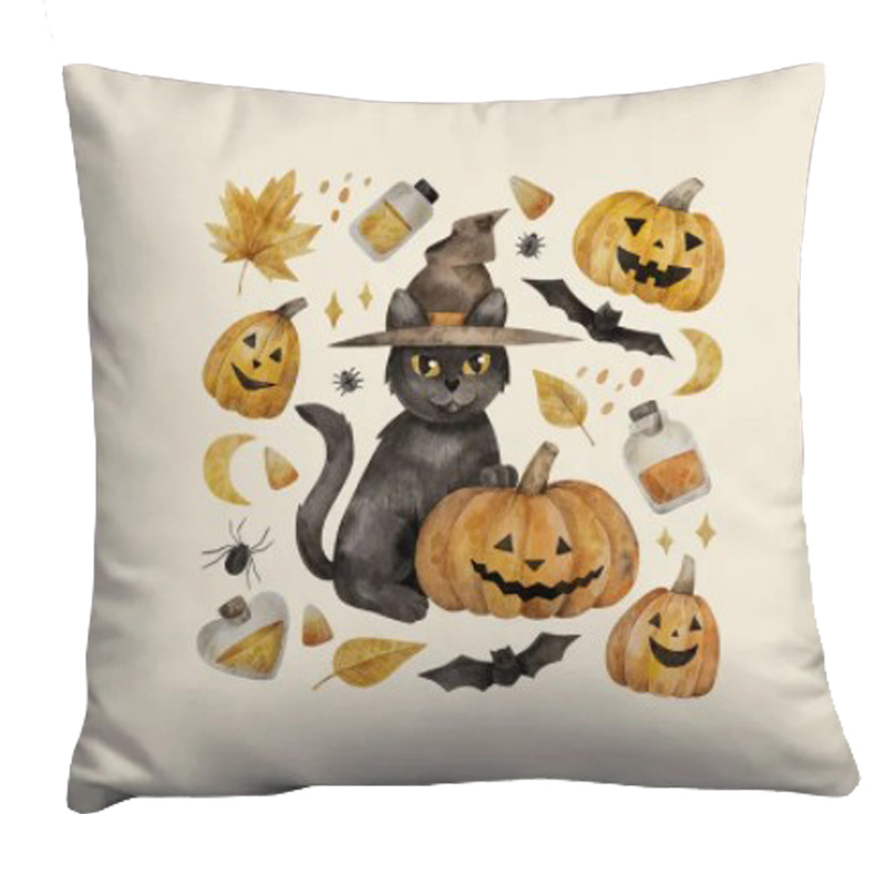 Подушка Halloween Pumpkin Cat Белый Оранжевый Серый в Омске | Loft Concept 