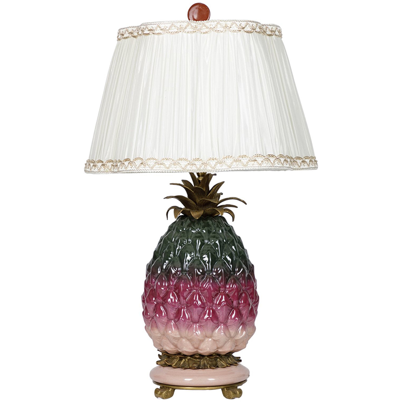 Настольная лампа с абажуром Pineapple Dark Green Purple Table Lamp Белый Бронза Зеленый Розовый в Омске | Loft Concept 