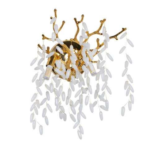 Бра золотого цвета с ветвями и белыми овальными стеклянными подвесками Droplet Chandelier Золотой Прозрачный Белый в Омске | Loft Concept 