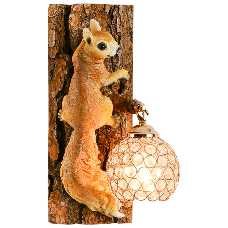 Бра для детской Белка на дереве Squirrel Wall Lamp Коричневый Оранжевый Латунь в Омске | Loft Concept 