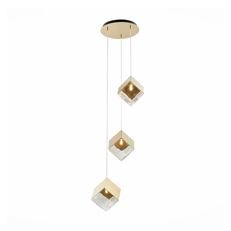 Потолочная люстра Pyrite Chandelier gold cube 3 Золотой Прозрачный в Омске | Loft Concept 