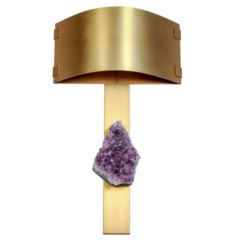 Бра Natural Amethyst and Curved Shades Wall Lamp Латунь Сиреневый в Омске | Loft Concept 