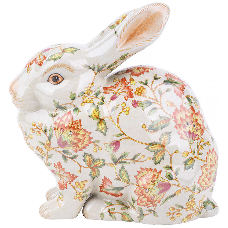 Декоративная статуэтка Porcelain Hare Statuette Белый Мульти Оранжевый Зеленый в Омске | Loft Concept 