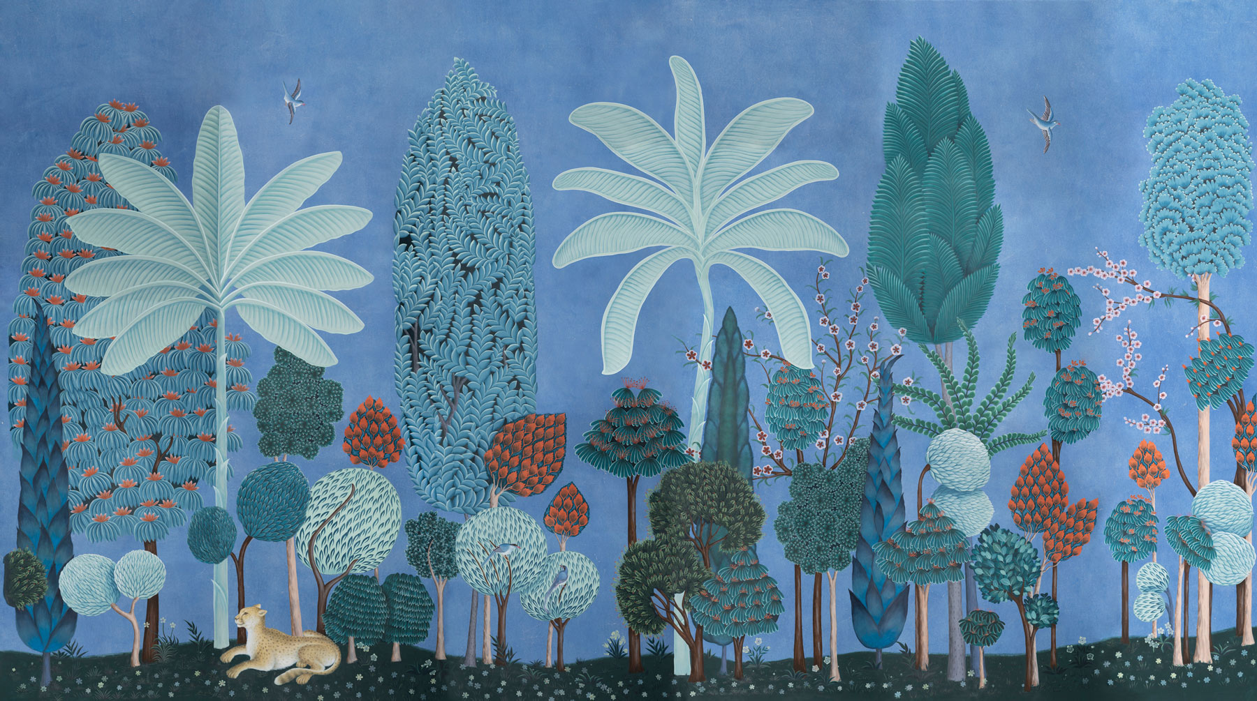 Обои ручная роспись Malwa Special Colourway on blue painted Xuan paper Обои ручная роспись Malwa Special Colourway on blue painted Xuan paper - постер Loft-Concept в Омске