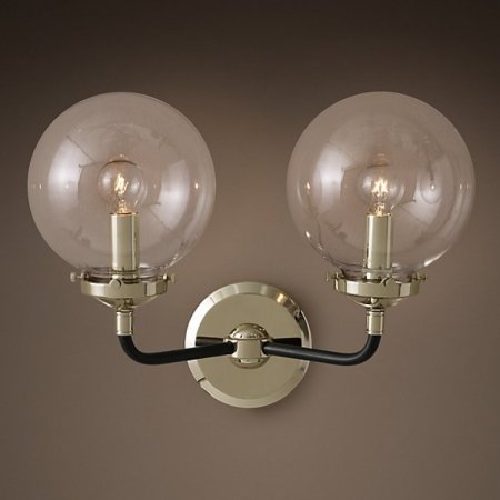 Бра Bistro Globe Clear Glass Double Sconce Nickel  в Омске | Loft Concept 