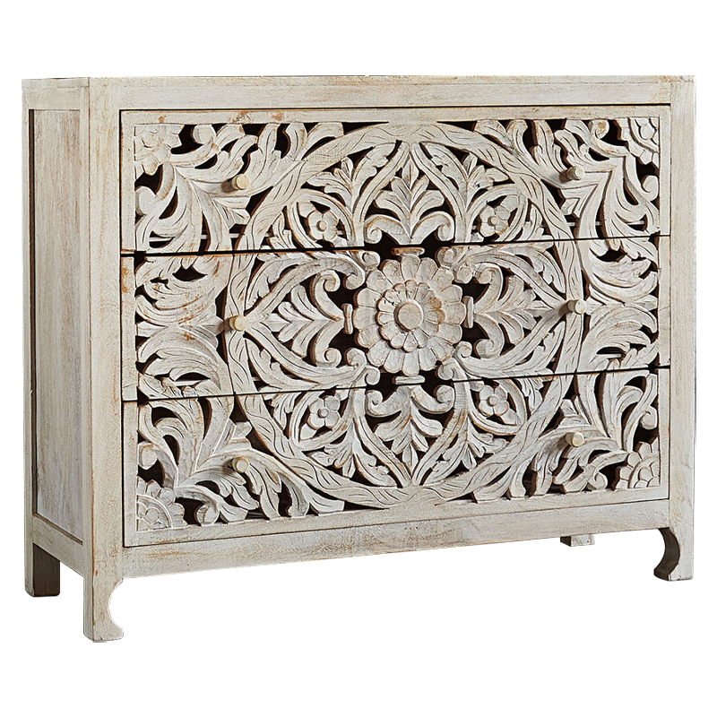 Комод Indian Antique White Furniture Chest of Drawers Kailash белый Белый в Омске | Loft Concept 