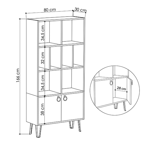 Стеллаж прямой цвета древесины с полками и 2-мя белыми дверцами BENE BOOKCASE OAK в Омске