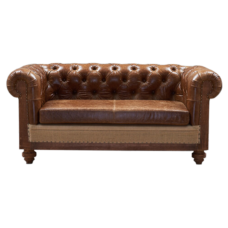 Диван Deconstructed Chesterfield Sofa double Brown leather Коричневый ivory ( слоновая кость ) в Омске | Loft Concept 