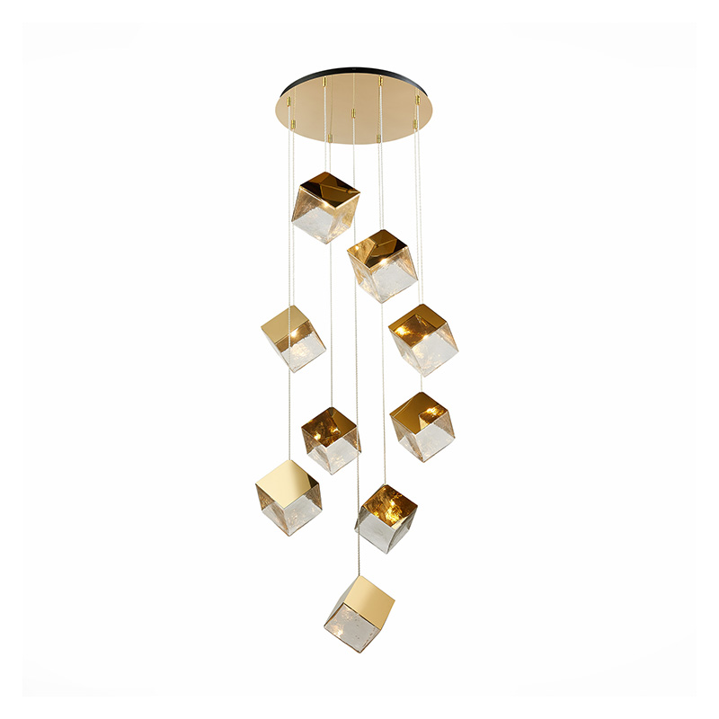 Потолочная люстра Pyrite Chandelier gold cube 9 Золотой Прозрачный в Омске | Loft Concept 