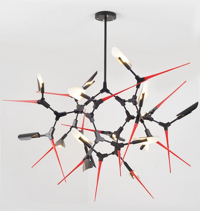 Люстра Red Spikes Chandelier 16 Черный Красный в Омске | Loft Concept 