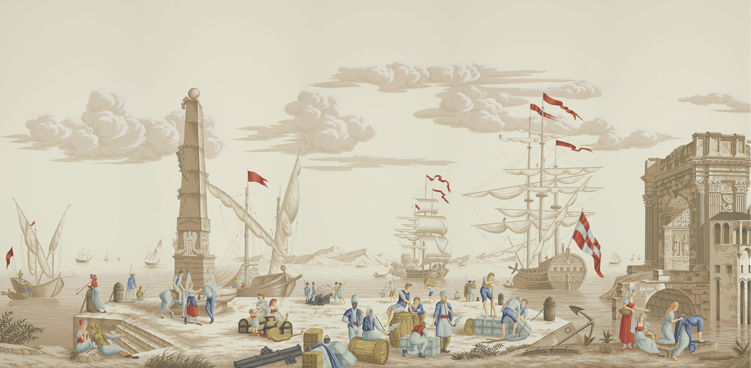 Обои ручная роспись Views of Italy Azure on Sepia - постер Loft-Concept в Омске