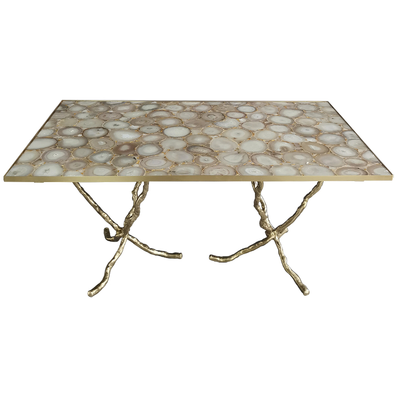 Обеденный стол Agate Design Beige Gold Dining Table Золотой Бежевый Бежево-серый в Омске | Loft Concept 