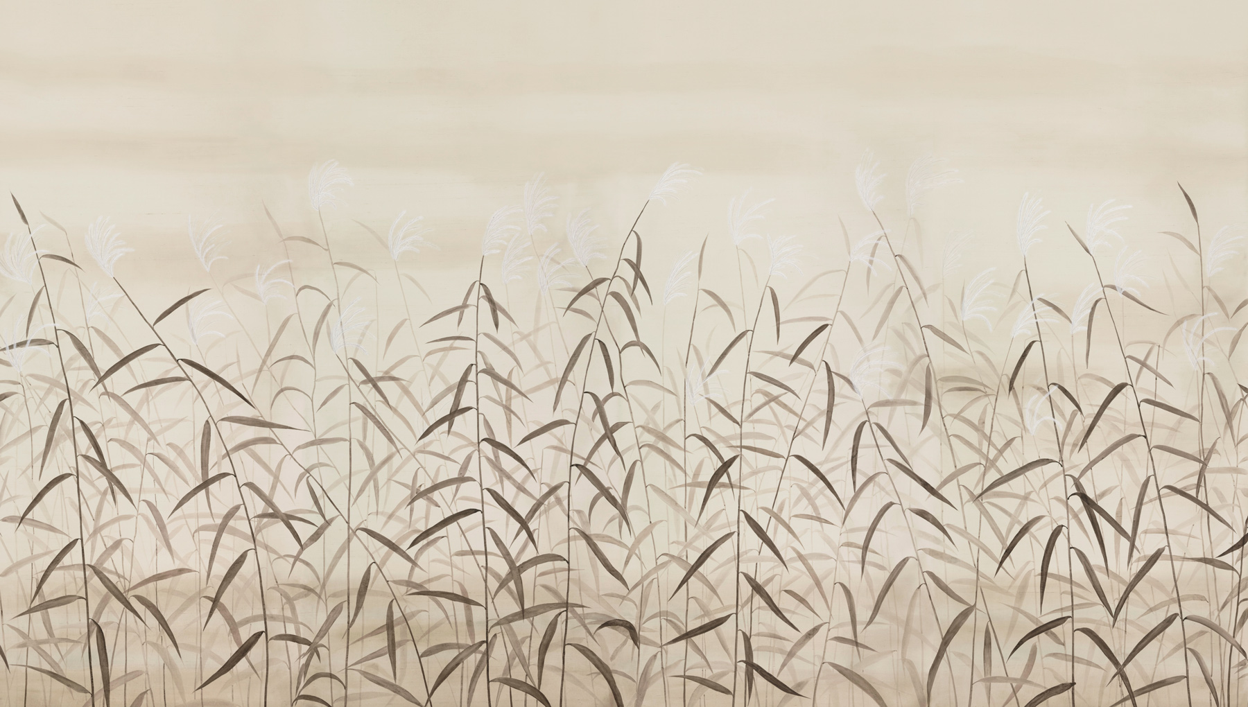 Обои ручная роспись Wild Grasses Original colourway on Bleached Silver slub silk with embroidery Обои ручная роспись Wild Grasses Original colourway on Bleached Silver slub silk with embroidery - постер Loft-Concept в Омске