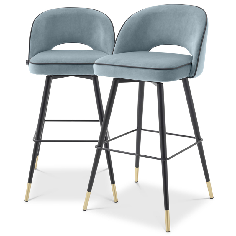 Комплект барных стульев Eichholtz Bar Stool Cliff set of 2 blue Черный Латунь Голубой пастельный в Омске | Loft Concept 