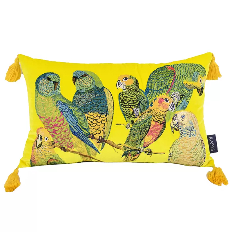 Декоративная подушка с вышивкой Embroidery Parrots Long Pillow Yellow Желтый Мульти в Омске | Loft Concept 