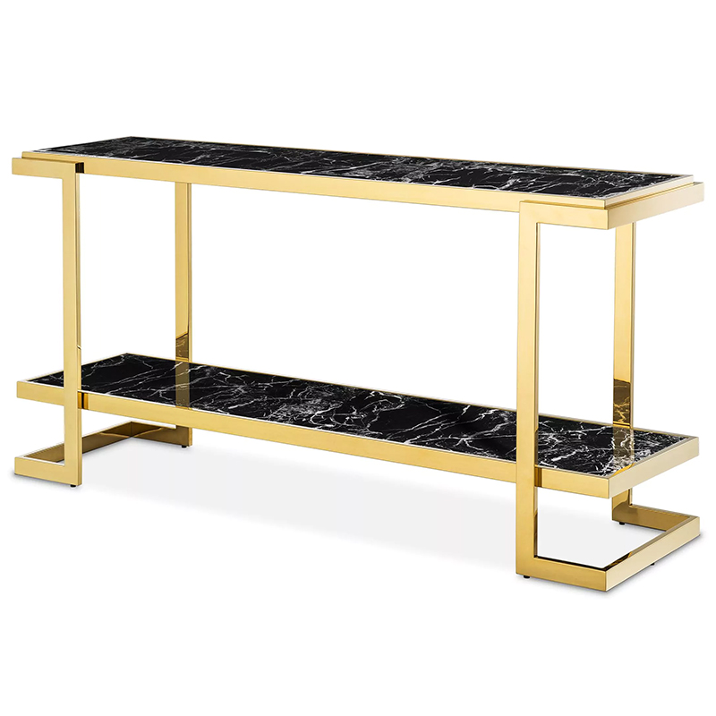 Консоль Eichholtz Console Table Senato Черный Мрамор Nero Глянцевое золото в Омске | Loft Concept 