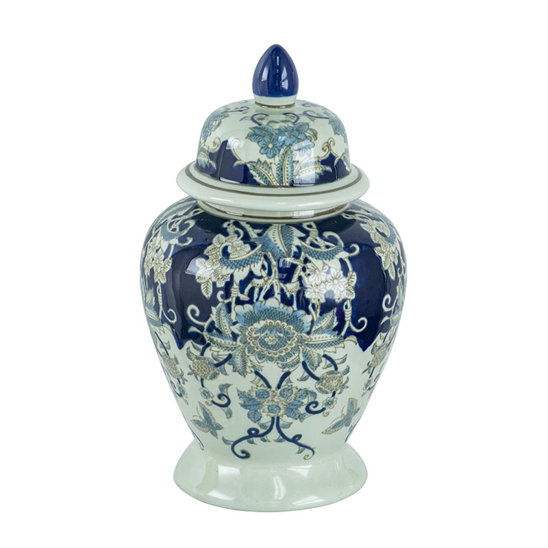 Ваза с крышкой Blue & White Ornament Vase 42 Белый Синий в Омске | Loft Concept 