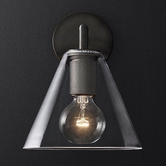 Бра RH Utilitaire Funnel Shade Single Sconce Black Прозрачное Стекло Темная бронза в Омске | Loft Concept 