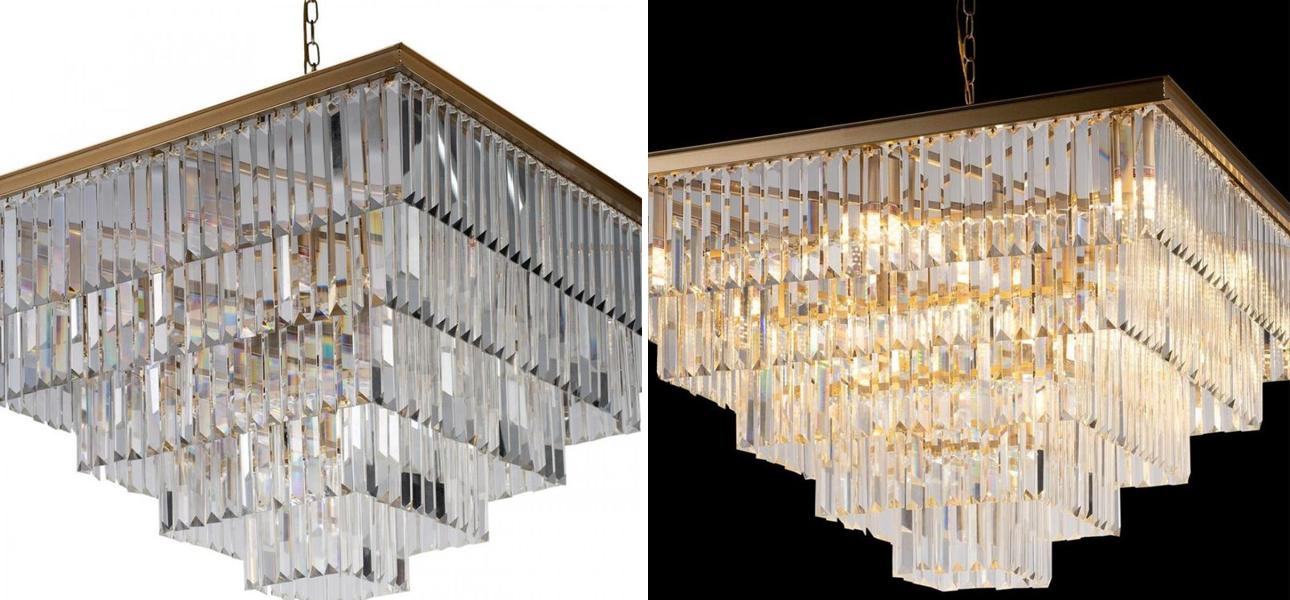 Квадратная Люстра Odeon GOLD iron Five layers Прозрачное Стекло 80х80 - фото