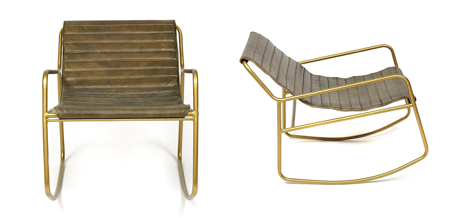 Кресло-качалка Industrial buffalo leather rocking chair - фото №1