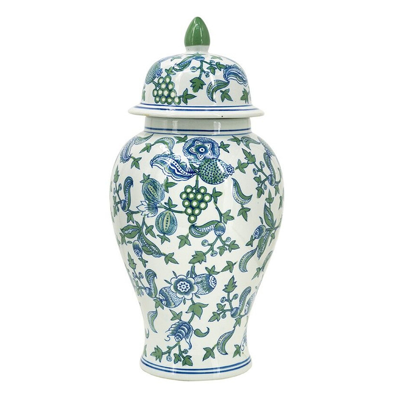 Ваза с крышкой и зелено-голубым рисунком на белом фоне 51 см Blue & White Ornament Белый Синий Ваза с крышкой и зелено-голубым рисунком на белом фоне 51 см Blue & White Ornament Белый Синий в Омске | Loft Concept