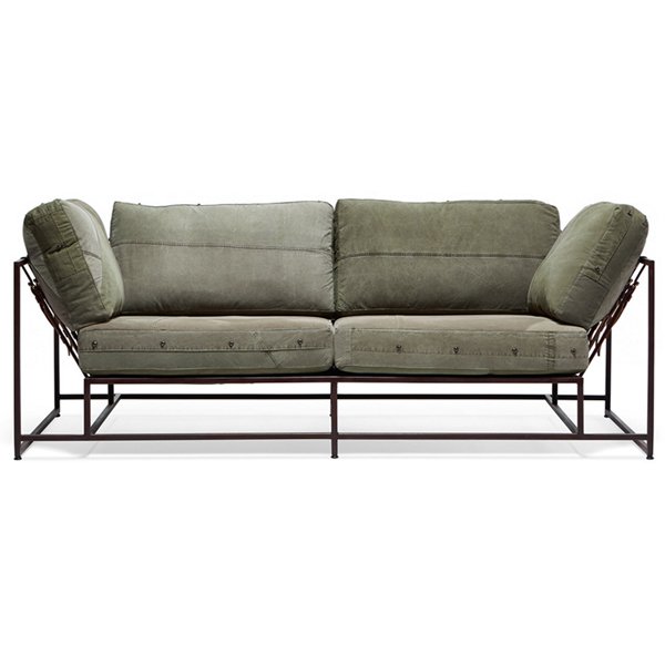 Двухместный диван Olive Military Two Seat Sofa Оливковый в Омске | Loft Concept 