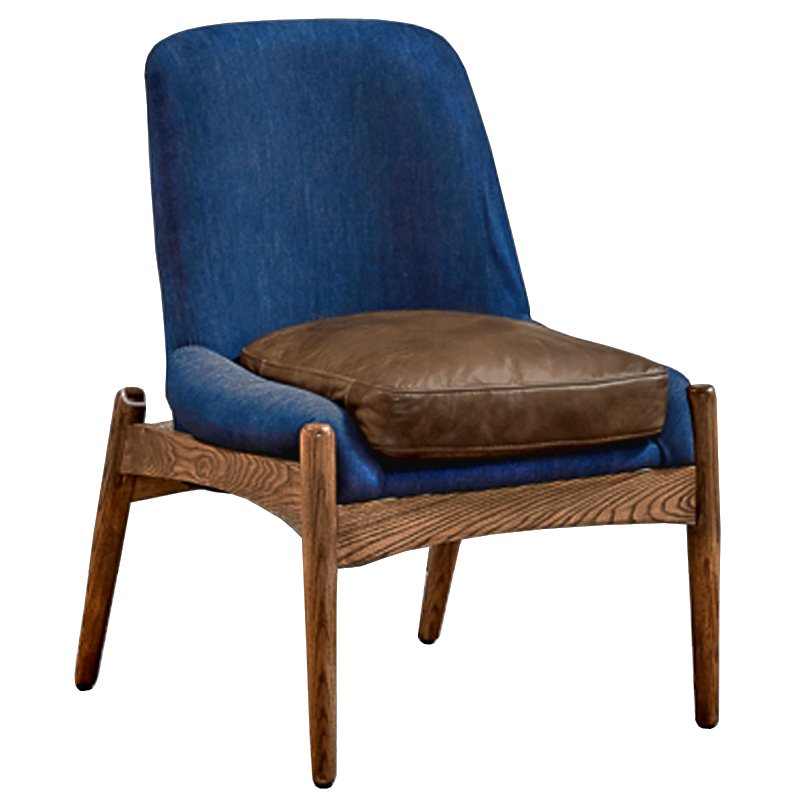 Кресло NAXOS CHAIR BLUE Leather and linen Синий Дерево Табак в Омске | Loft Concept 