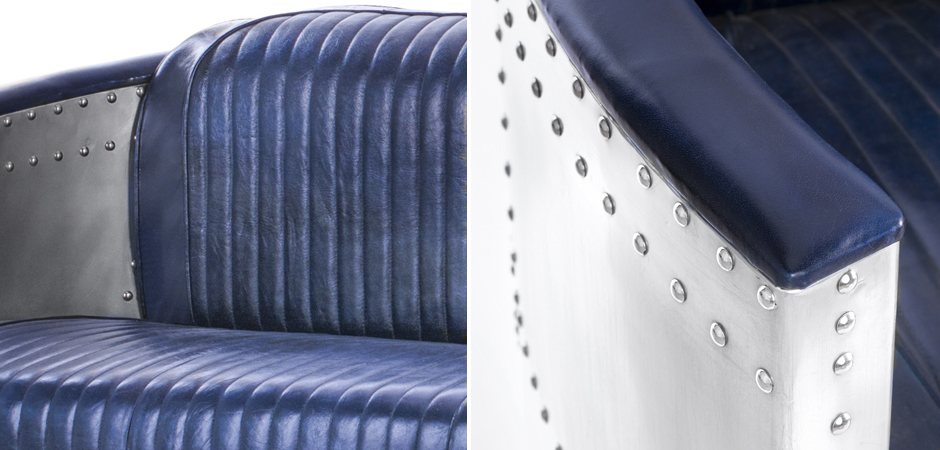 Диван Авиатор Sofa 2 seat синяя кожа Диван Авиатор Sofa 2 seat синяя кожа - Loft-Concept в Омске