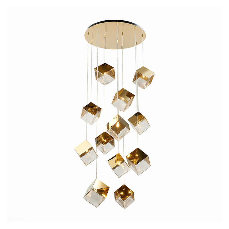 Потолочная люстра Pyrite Chandelier golden cube 12 Золотой Прозрачный в Омске | Loft Concept 