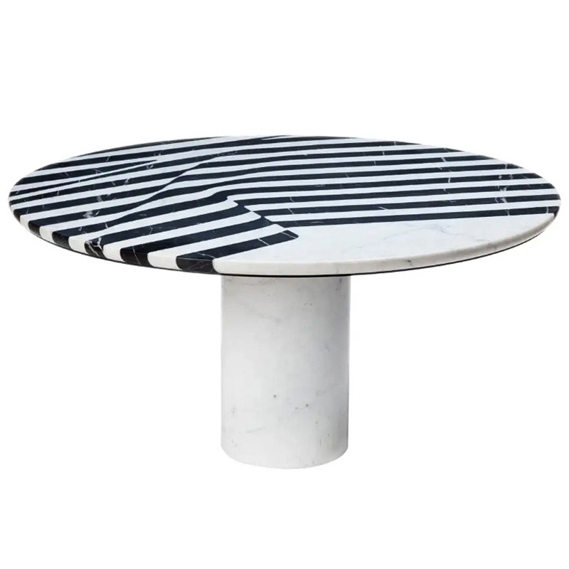 Обеденный стол Safwan Black and White Stripes Dining Table Черно-белый Белый Мрамор Bianco Черный Мрамор Nero в Омске | Loft Concept 