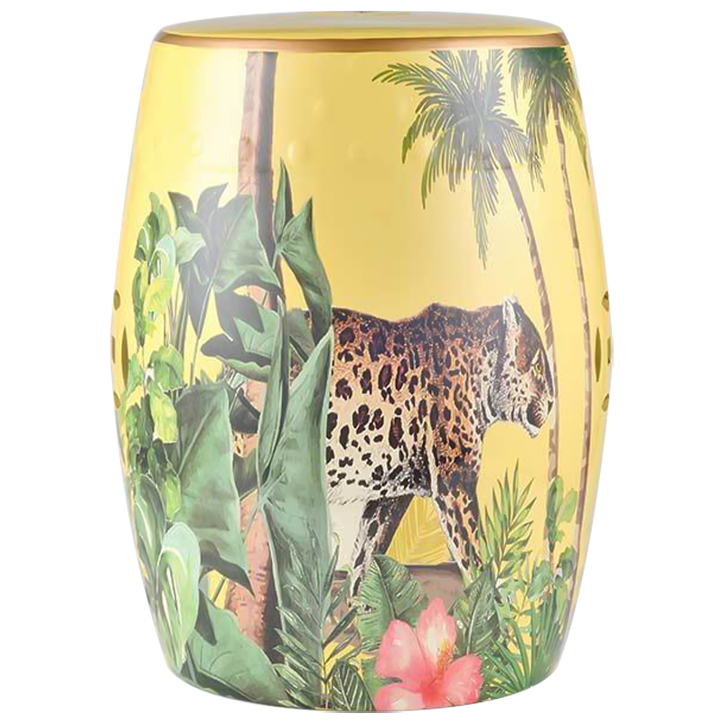 Керамический табурет Leopard Tropical Animal Ceramic Stool Yellow Желтый Коричневый Зеленый в Омске | Loft Concept 