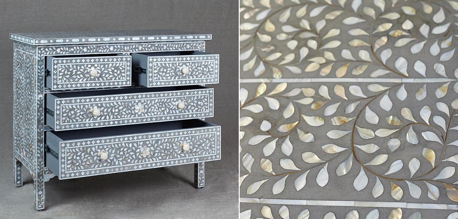 Комод инкрустация перламутром Inlaid Bone Grey Серый Комод инкрустация перламутром Inlaid Bone Grey Серый - Loft-Concept в Омске