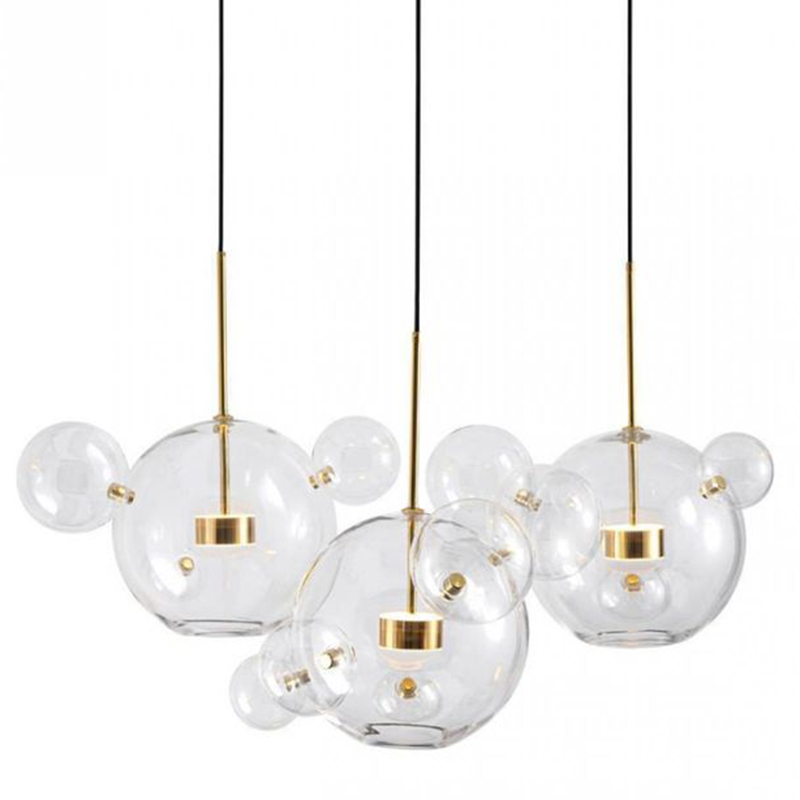 Светодиодный светильник Giopato & Coombes Bubble Chandelier Linear Circle 3 плафона Белый Золотой Прозрачное Стекло в Омске | Loft Concept 