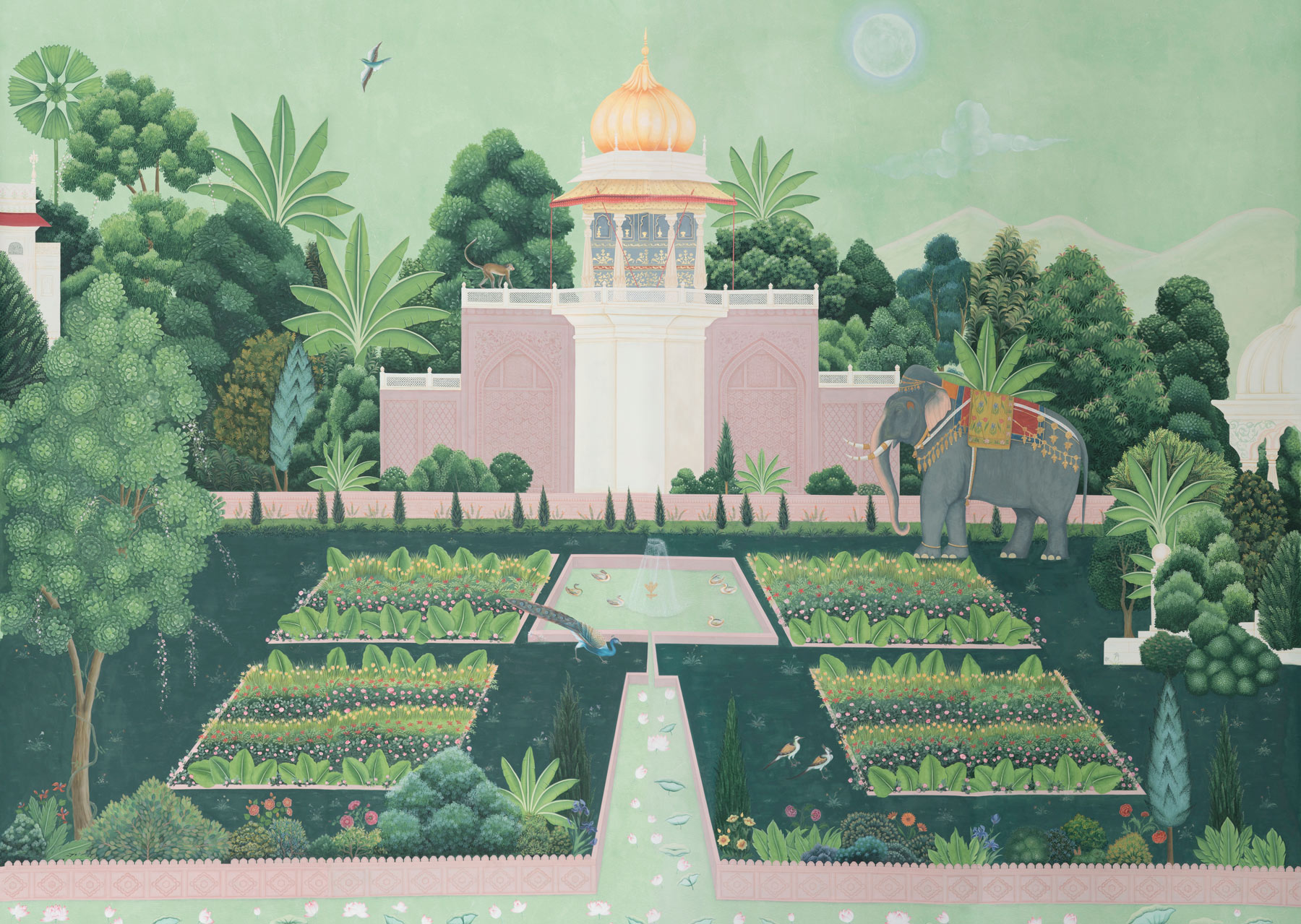 Обои ручная роспись Mahal Garden Original colourway on blue painted Xuan paper Обои ручная роспись Mahal Garden Original colourway on blue painted Xuan paper - постер Loft-Concept в Омске