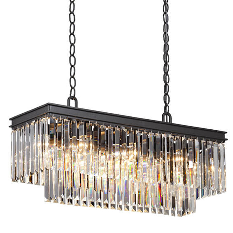 Люстра RH 1920s Odeon Clear Glass Rectangular Chandelier Black iron Длина 80 Прозрачное Стекло Черный матовый в Омске | Loft Concept 