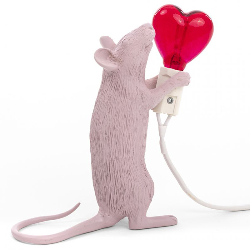 Настольная лампа Seletti Mouse Step Love USB Белый Красный в Омске | Loft Concept 