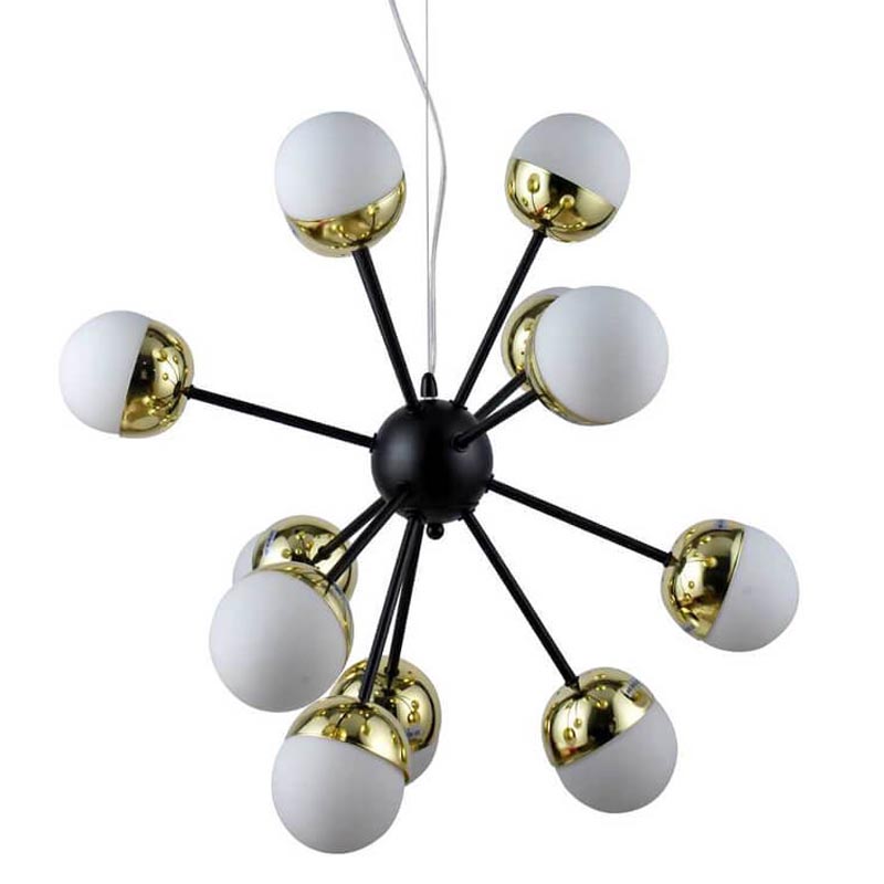 Люстра Sputnik White and Gold Globe Chandelier 12 Черный Золотой Белый в Омске | Loft Concept 