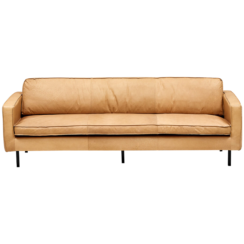 Диван кожаный Adrian Beige Leather Sofa Бежевый Черный в Омске | Loft Concept 