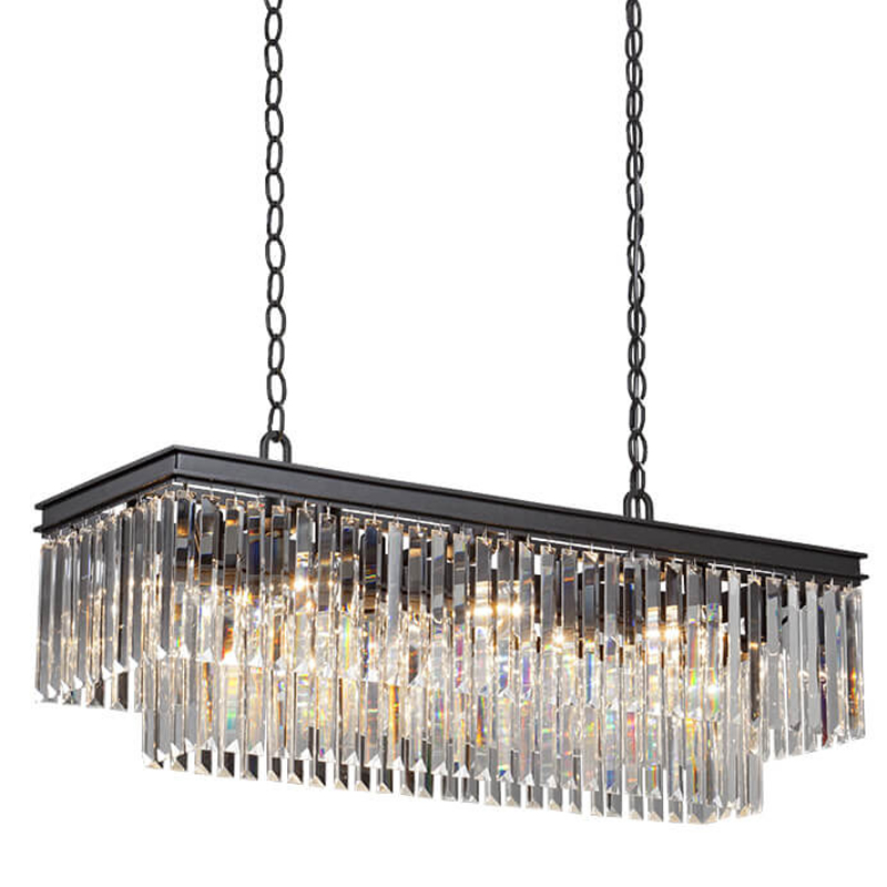 Люстра RH 1920s Odeon Clear Glass Rectangular Chandelier Black iron 100 Черный матовый Прозрачное Стекло в Омске | Loft Concept 