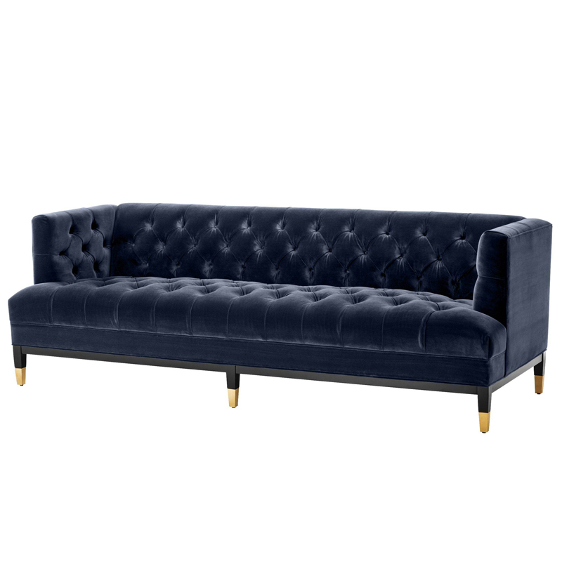 Диван Eichholtz Sofa Castelle midnight blue Темно-синий Черный Латунь в Омске | Loft Concept 