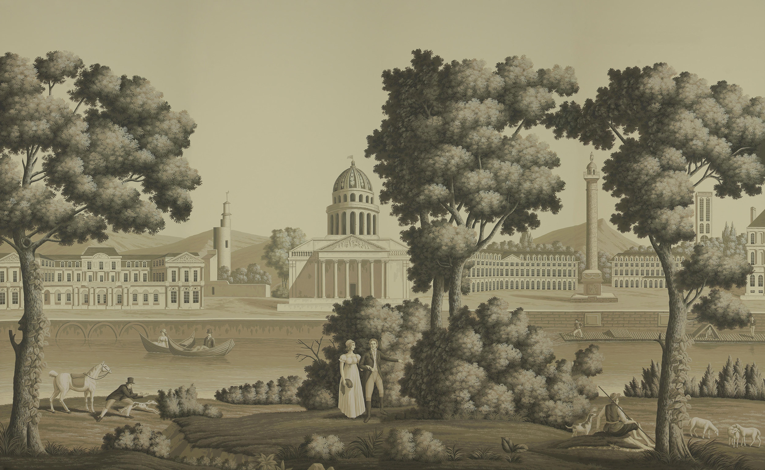 Обои ручная роспись Monuments of Paris Terre Foncée on scenic paper Обои ручная роспись Monuments of Paris Terre Foncée on scenic paper - постер Loft-Concept в Омске