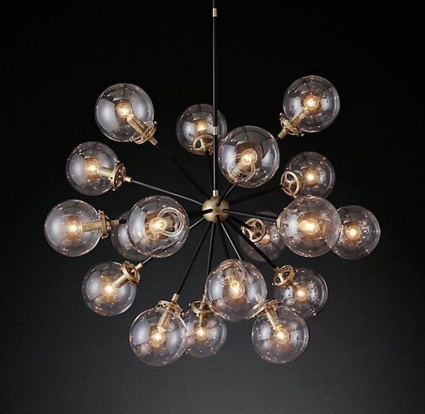 Люстра RH Bistro Globe Clear Glass Burst Chandelier 16 Латунь в Омске | Loft Concept 