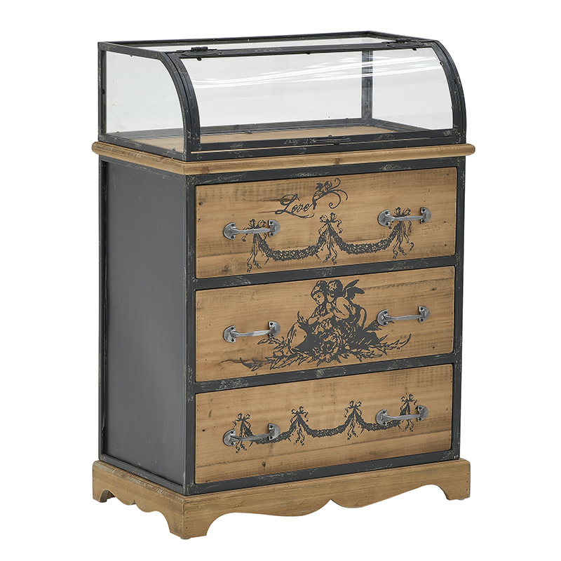 Комод со стеклянной витриной в стиле прованс Lesia Chest of Drawers Черный Коричневый в Омске | Loft Concept 